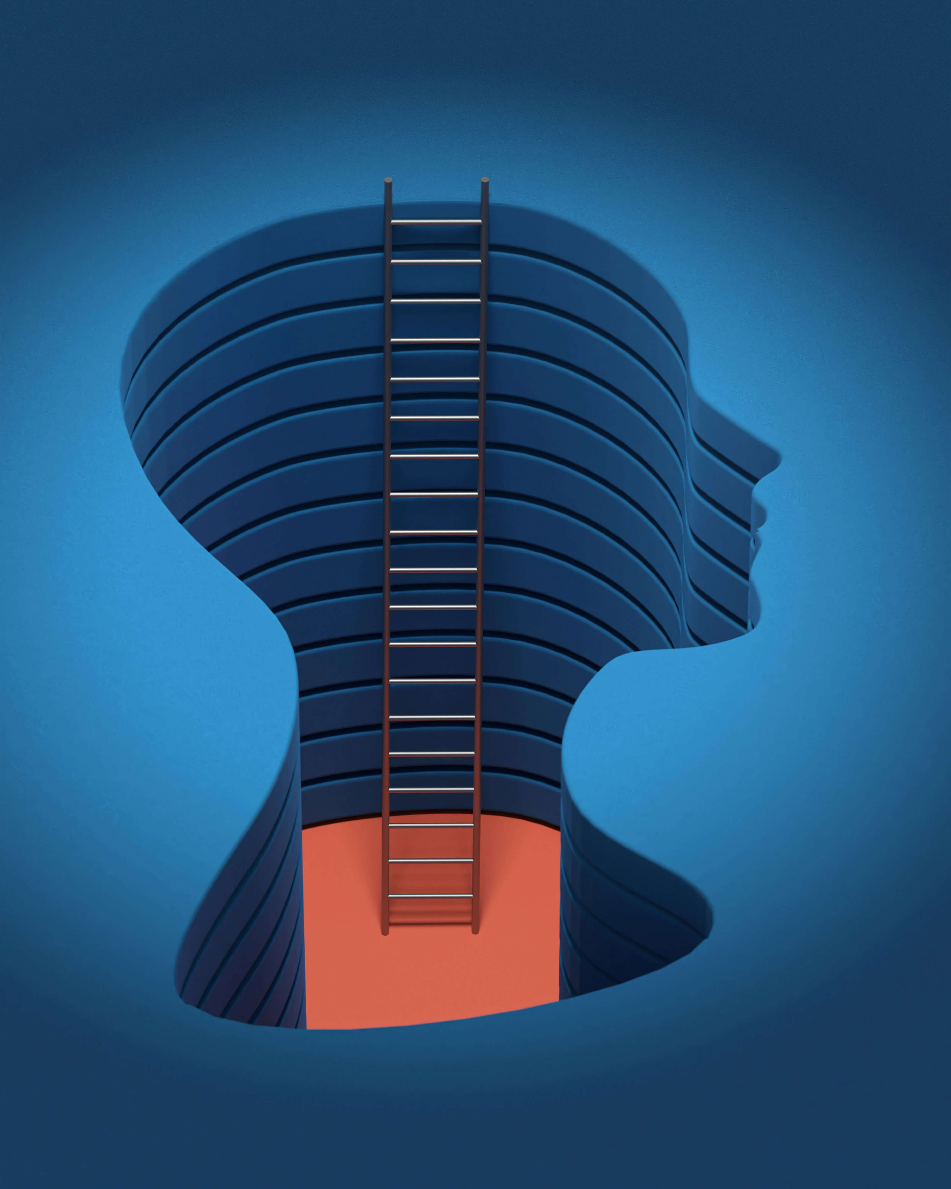 A ladder going up a brain, symbolizing self-discipline and mental growth
